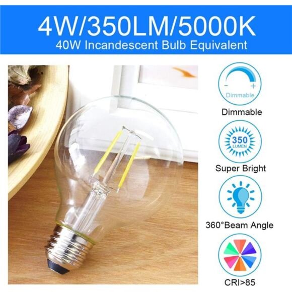 Energetic 12-Pack LED Globe G25 Dimmable Edison Light Bulb, 40 Watt Equivalent - Picture 3 of 8